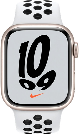 Смарт-годинник Apple Watch Nike Series 7 GPS 41mm starlight AluminiumCasewithPurePlatinum/BlackNikeSportBand (MKN33