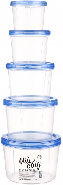 Набор емкостей для хранения 5 шт ( 0,2+0,3+0,5+0,7+1,0 л) пластик Народный продукт