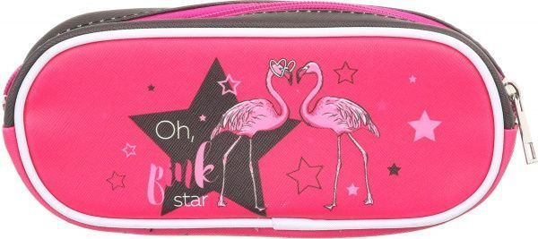 Пенал школьный Фламинго розовый с рисунком