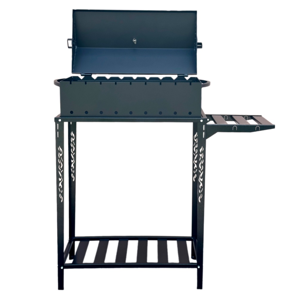 Мангал-барбекю Metalzavod с термометром и разборной дровницей на 9 шампуров 4 мм