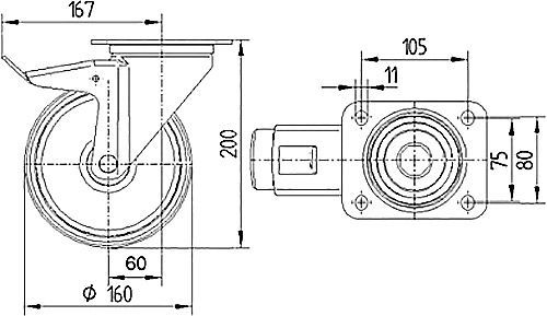 Колесо поворотне з гальмом 3377 DRR 160 P63 TENTE 