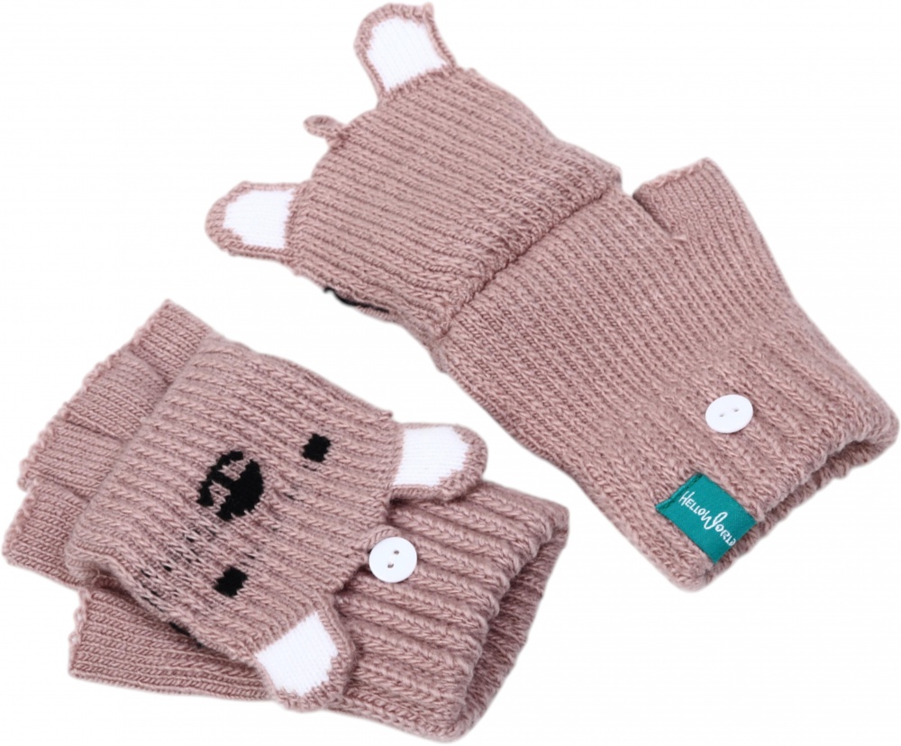 Рукавицы HW для девочек без пальчиков с откидной перчаткой ушки р.14 /розовый