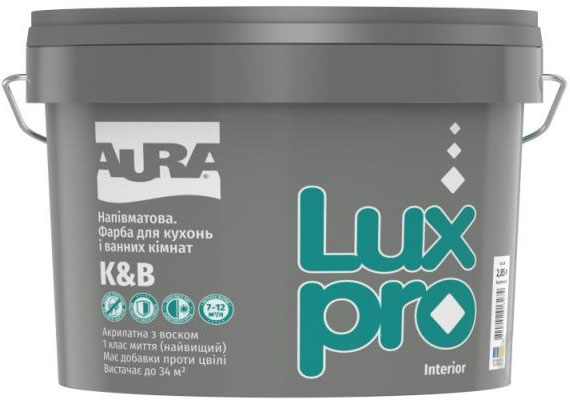 Фарба інтер'єрна акрилова водоемульсійна Aura® Luxpro K&B напівмат білий 2,85л 3,65кг