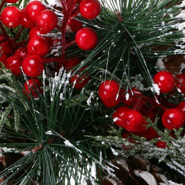 Венок новогодний богатый с ягодками и шишками RS1H774-1 d380 мм 