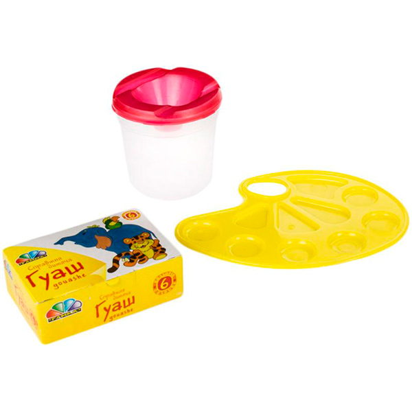 Набір для юного художника Гамма гуаш 6 кольорів стакан непроливайка палітра 82023