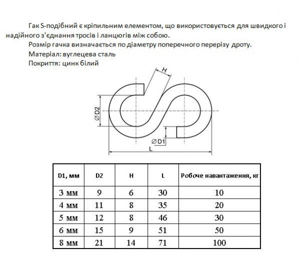 Крюк S-образный 3 мм 4 шт.