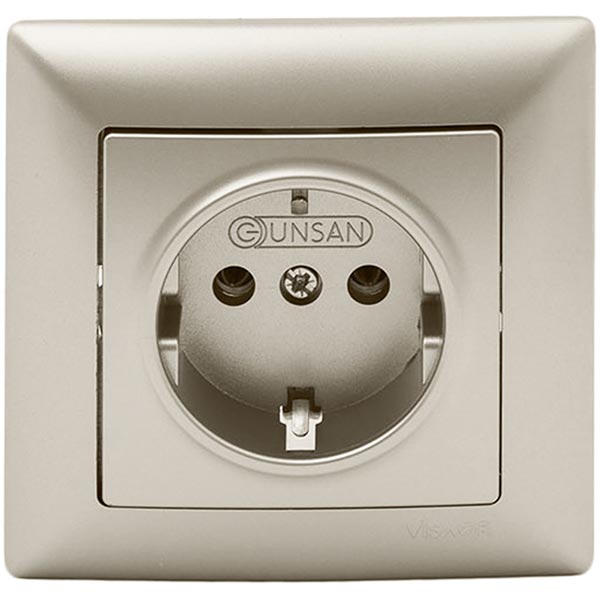 Розетка с заземлением Gunsan Visage без шторок бежевый металлик VS 28 25 115