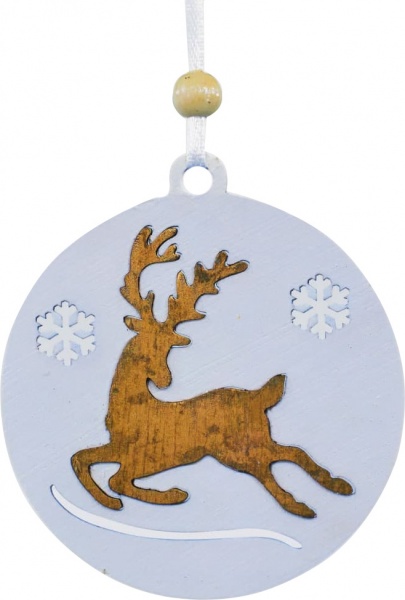 Підвіска Біла кулька з оленем 9 см білий 1220315