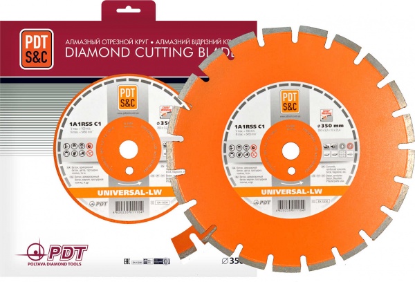 Диск алмазный отрезной PDT Universal 1A1RSS/C1 350x3,2x25,4 бетон, кирпич, тротуарная плитка 71408BUNV