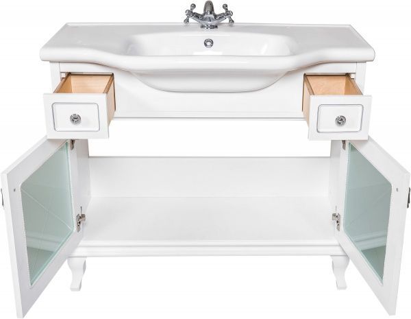 Тумба напольная Aqua Rodos Беатриче Люкс 100 белая патина хром с умывальником 081300-u New Klasik