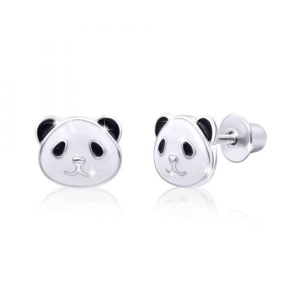 Сережки-пусети UMa&UMi Ведмедик Панда біло-чорні