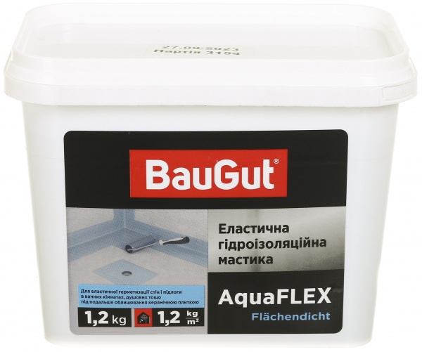 Мастика акрилова BauGut Еластична гідроізоляціяйна мастика AquaFlex 1,2 кг 1 л