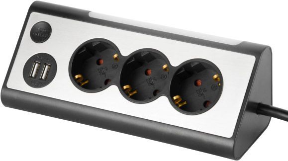 Удлинитель Electraline угловой 2 USB LED подсветка 3 гн. черно-серый 1,5 м 62512 