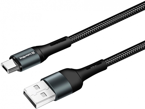 Кабель ColorWay USB - MicroUSB (nylon) 2.4 А 1 м чорний (CW-CBUM045-BK) 