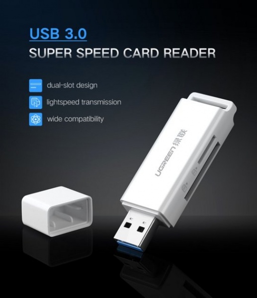 Кардрідер UGREEN CM104 USB 3.0 to TF + SD Dual Card Reader White 40753
