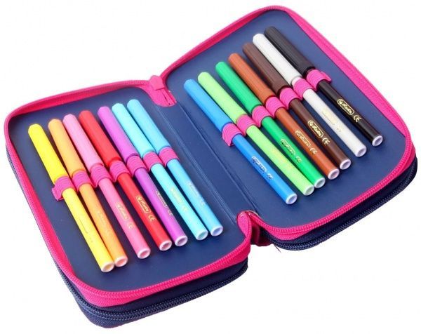 Пенал школьный Triple Tropical Heart 31 предмет 50026210 Herlitz синий