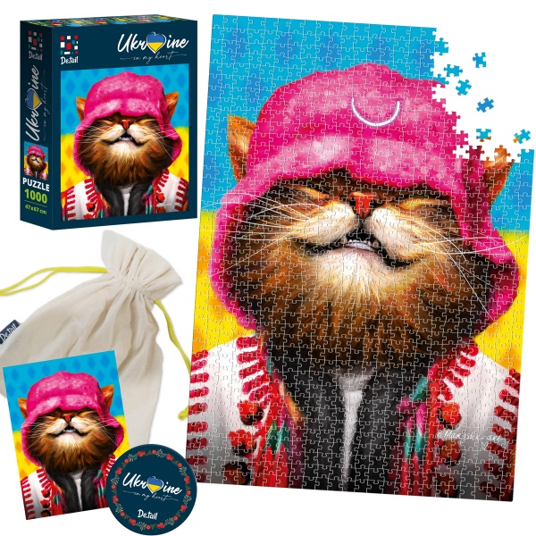 Пазлы картонные De.tail Радостный кот в розовой панаме DT1000-07