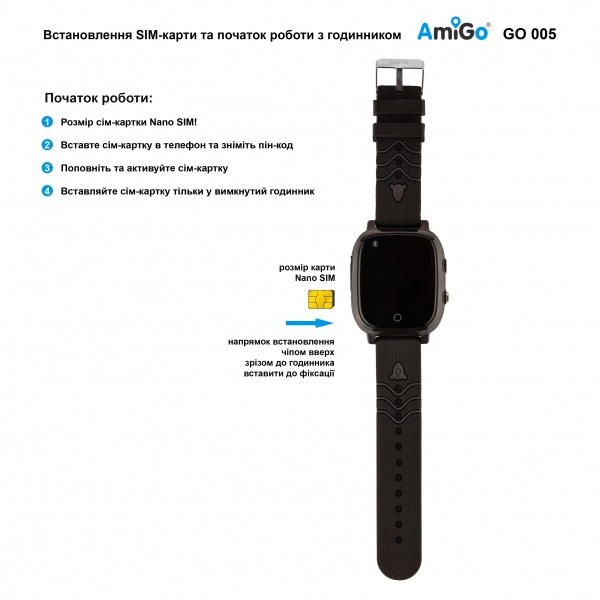 Смарт-годинник AmiGo GO005 4G WIFI Thermometer black (747016)