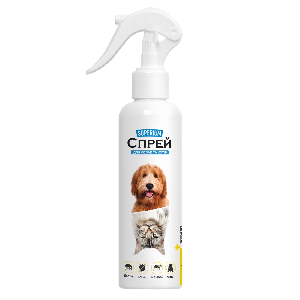 Спрей SUPERIUM от блох, клещей, комаров и оводов для котов и собак 200 мл