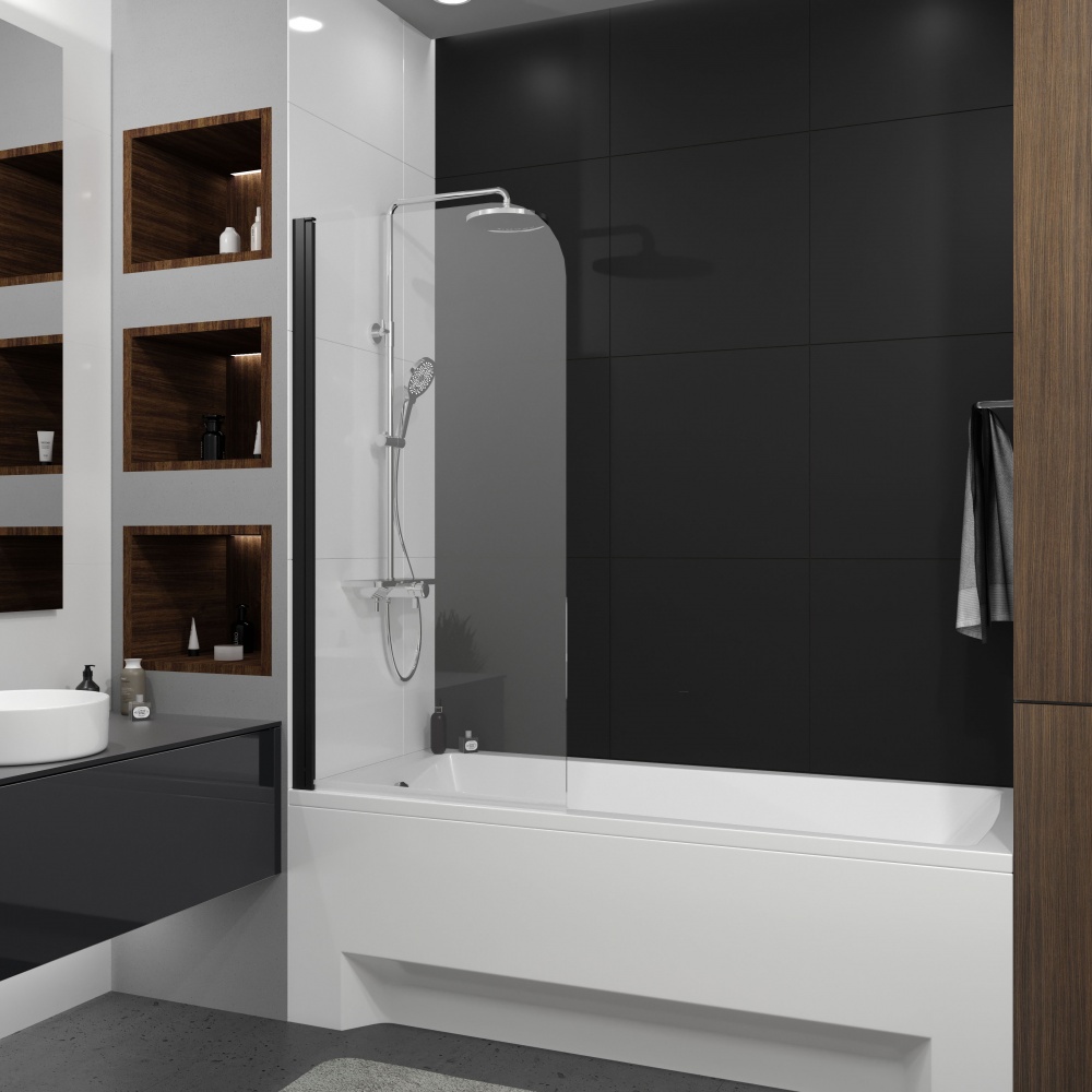 Шторка для ванны Koller Pool Dakota 800х1400 мм black matt, скло 6 мм clear