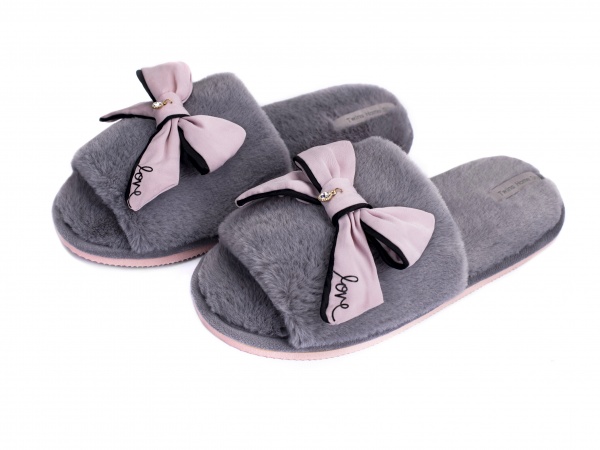 Тапки домашние Twins HS-LUX меховые бант р. 40 серый 