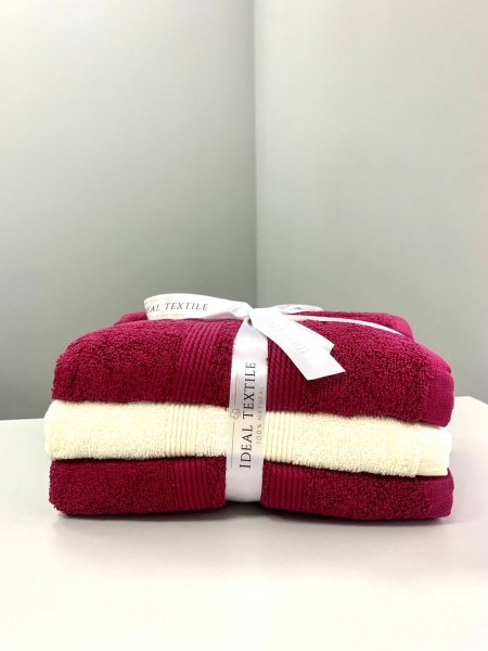 Набір рушників махрових 50x90 см молочний із бордовим Ideal 