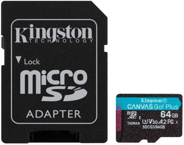 Карта пам'яті Kingston microSDXC 64 ГБ UHS-I Class 3 (U3) (SDCG3/64GB) Canvas Go! Plus V30 