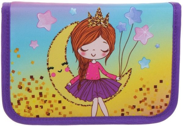 Пенал шкільний на замку 21x13,5x4 см Принцеса-мрійниця фіолетовий із малюнком
