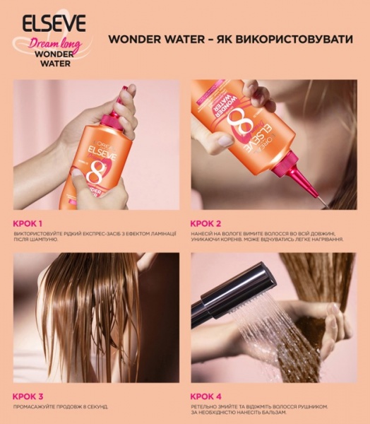 Экспресс-средство Elseve Dream Long Wonder Water с эффектом ламинирования для разглаживания длинных, поврежденных волос 200 мл