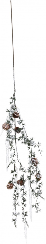 Декорація гілка хвойна з бурульками і шишками зелений 68 см EYC21688