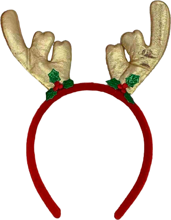 Обруч новогодний с рожками лося красно-золотые 17х22 см.