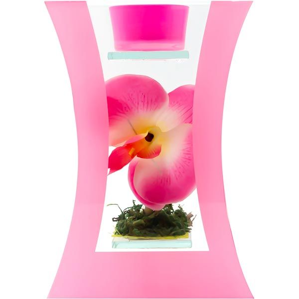 Свічник скляний Орхідея рожевий 18 см