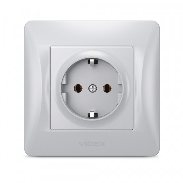 Розетка с заземлением Videx Binera IP20 серебряный шелк VF-BNSK1G-SS