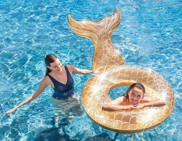 Круг для купання Intex 56258 Русалочка Золотий блиск 175х119 см