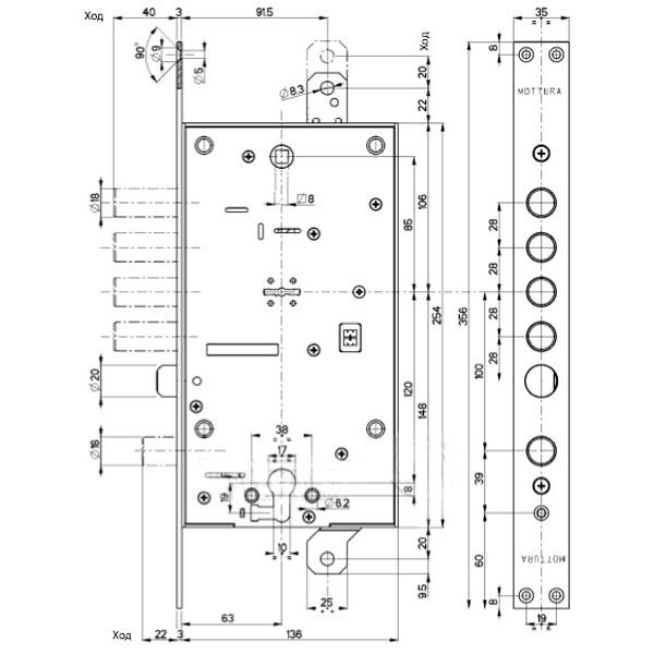 Дверний замок вхідний Mottura 54797TBSR54 нержавіюча сталь