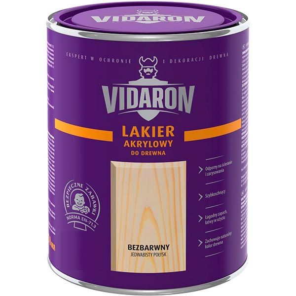Лак акриловый для древесины Lakier Akrylowy Vidaron шелковистый глянец 2,5 л