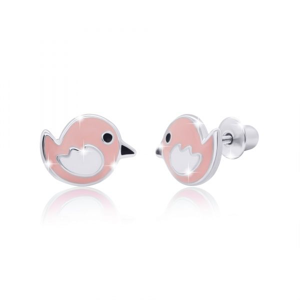 Серьги-пусеты UMa&UMi Птичка розовая