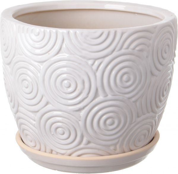 Горщик Viet Thanh Ceramic з блюдцем спіраль 29х23 см VT.10704-1 круглий білий 