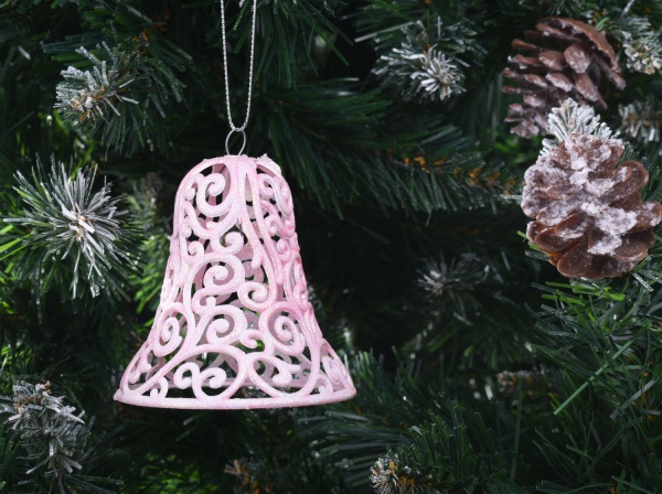 Украшение новогоднее Колокольчик ажурный d 10 см розовый