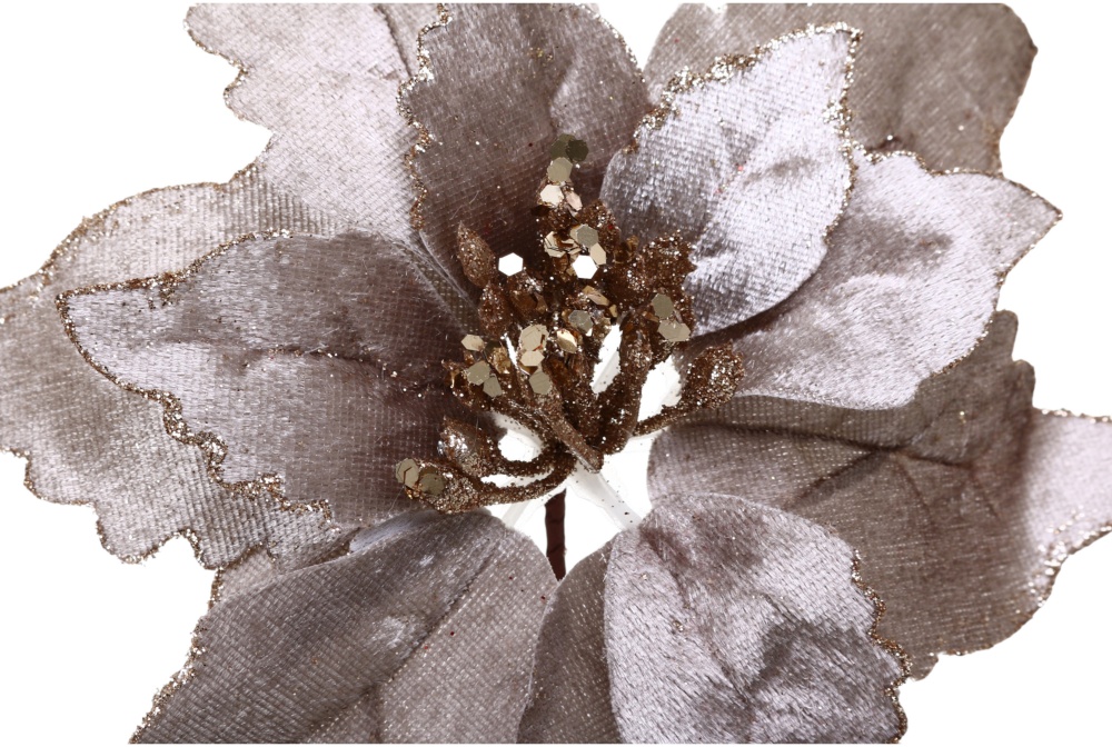 Квітка декоративна пуансетія велюр 20 см шампань / рожевий