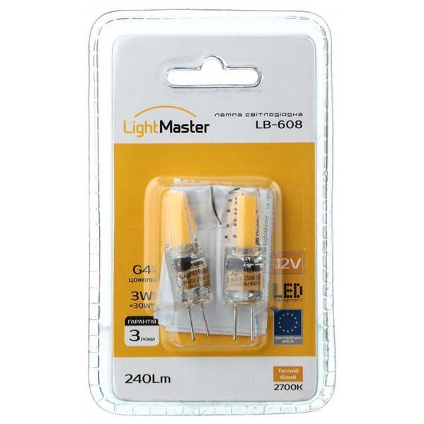 Лампа светодиодная LightMaster LB-608 2 шт./уп. 3 Вт капсульная матовая G4 12 В 2700 К 