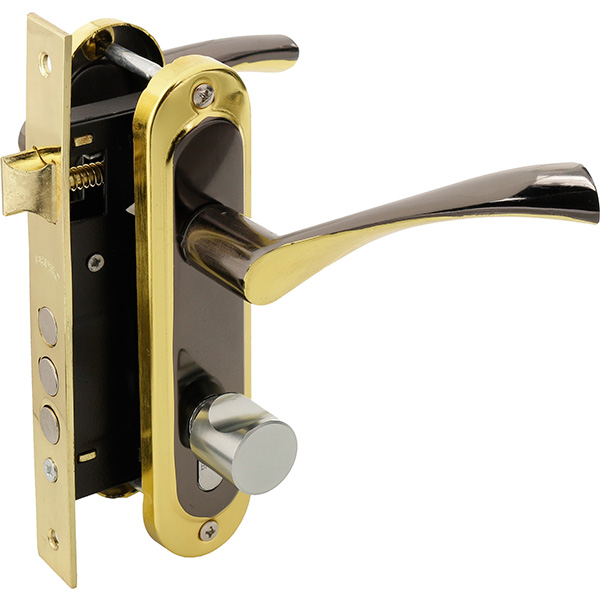 Замок врізний з ручками Bravo 162 PZ 62 мм чорний нікель/золото