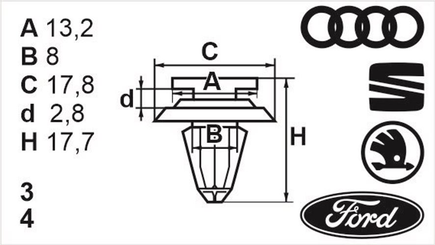 Клипса нажимная внутренняя (обшивка, обшивка дверей) Romix (A14424)