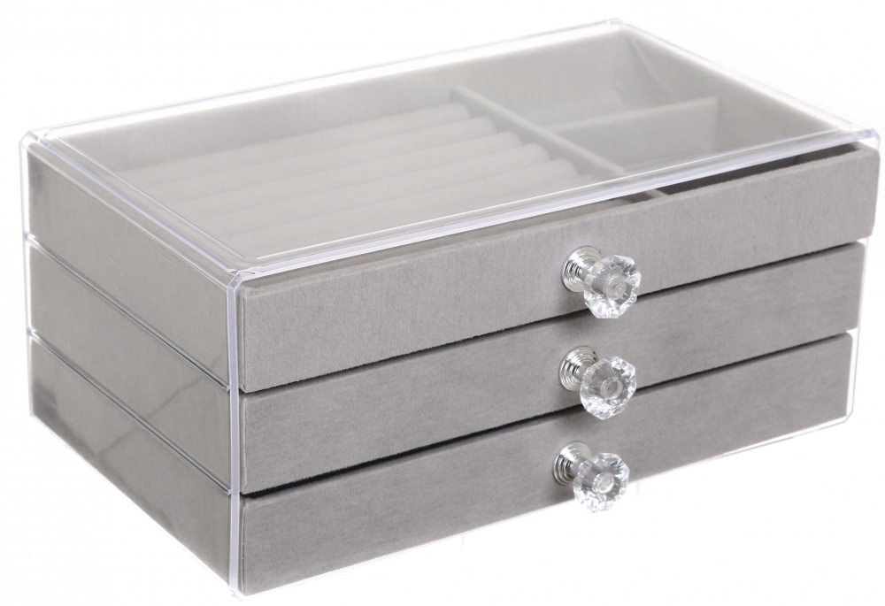 Шкатулка для украшений Velvet трьохрівнева 13.5х23.5х10.5 серая