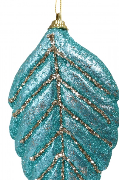 Елочная игрушка Листок бирюзовый 14x8x2,5 см SD019-37 