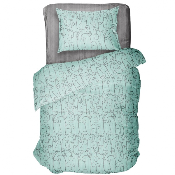 Комплект постельного белья 1,5 Face бирюзовый с серым UP! (Underprice) 