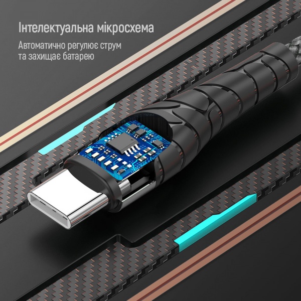 Кабель ColorWay USB Type-C - USB Type-C (PD Fast Charging 65W) 3А 1 м grey (CW-CBPDCC040-GR) 