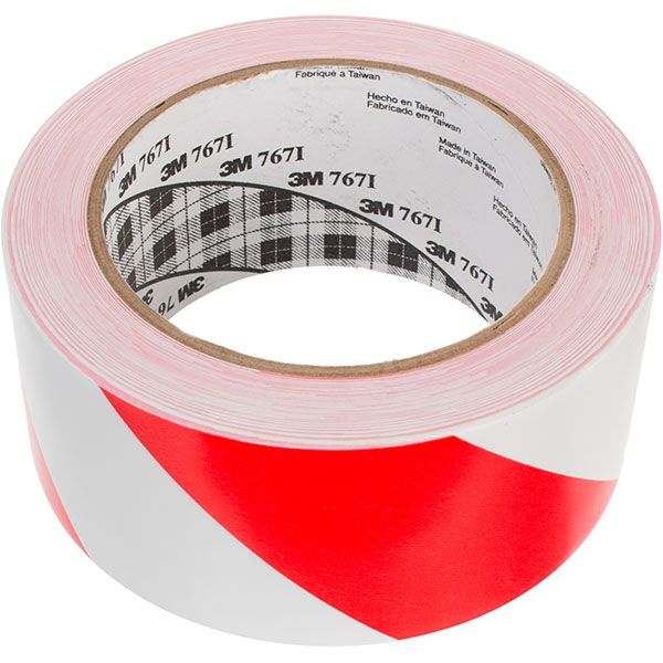 Клейка маркувальна ПВХ стрічка червоно-біла каучуковий адгезив 0,125х50 мм 33 м