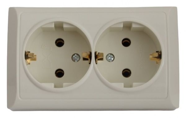 Розетка двойная с заземлением UP! (Underprice) без шторок без крышки кремовый 2213 CREAM