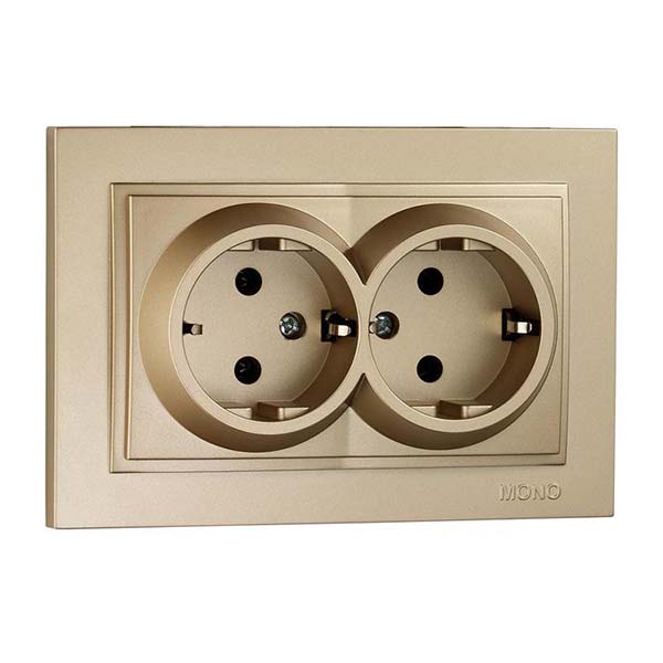 Розетка двойная с заземлением Mono Despina без шторок без крышки бронзовый 102-232304-120
